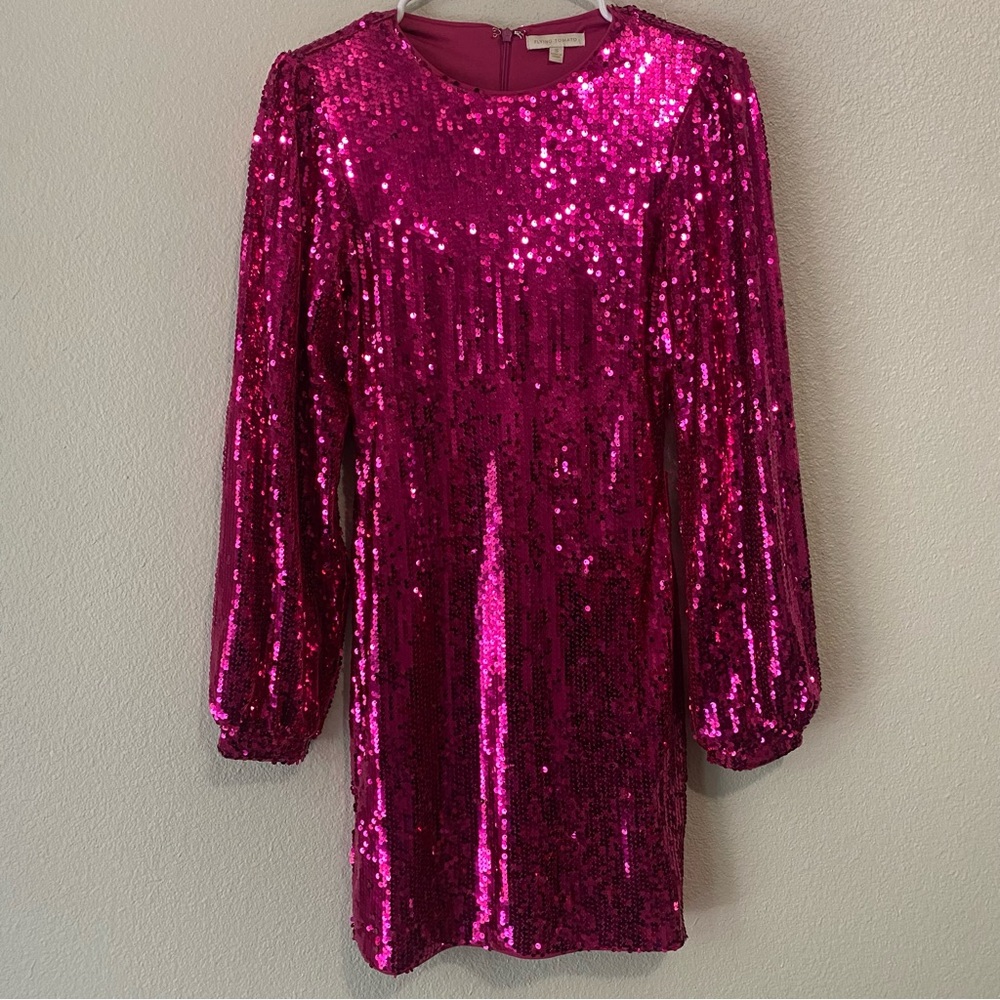 Flying Tomato Set The Tone Sequin Mini Dress Small Pink Long Sleeve Party Glam - Picture 10 of 11